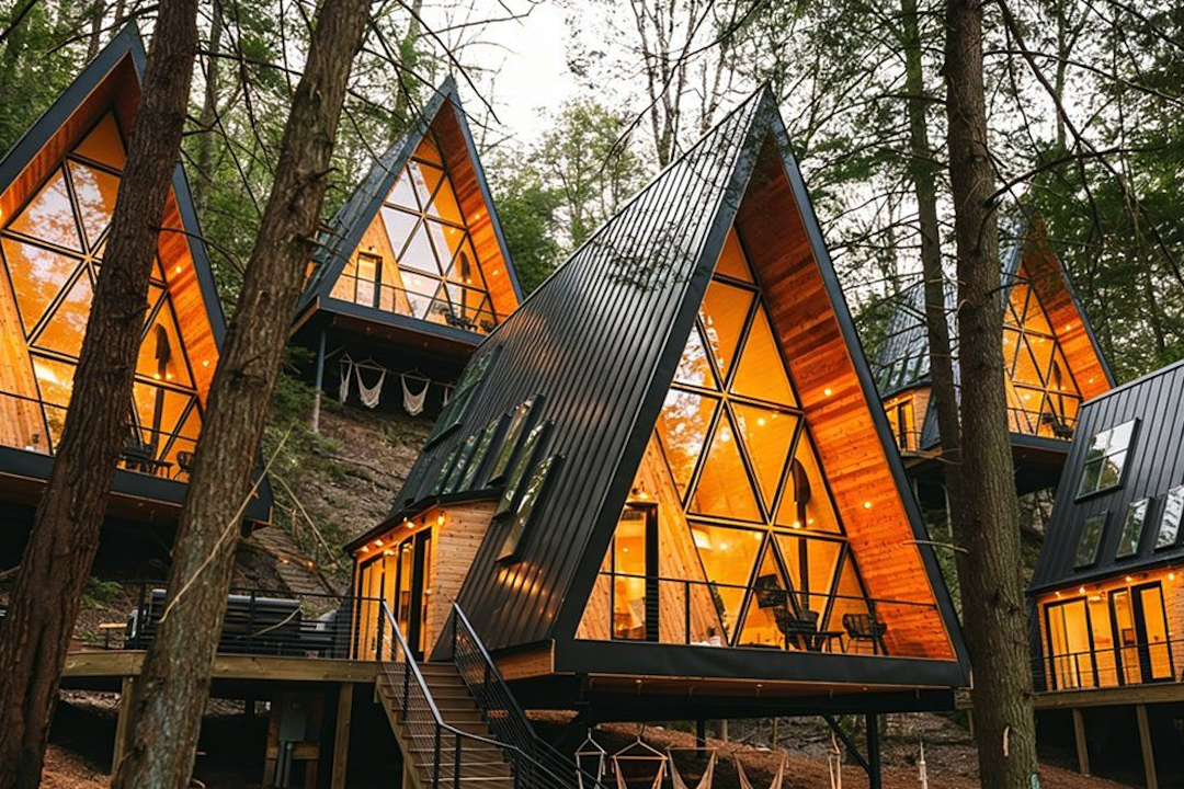 Peak-Adhering Lighting for A-Frame Cabin