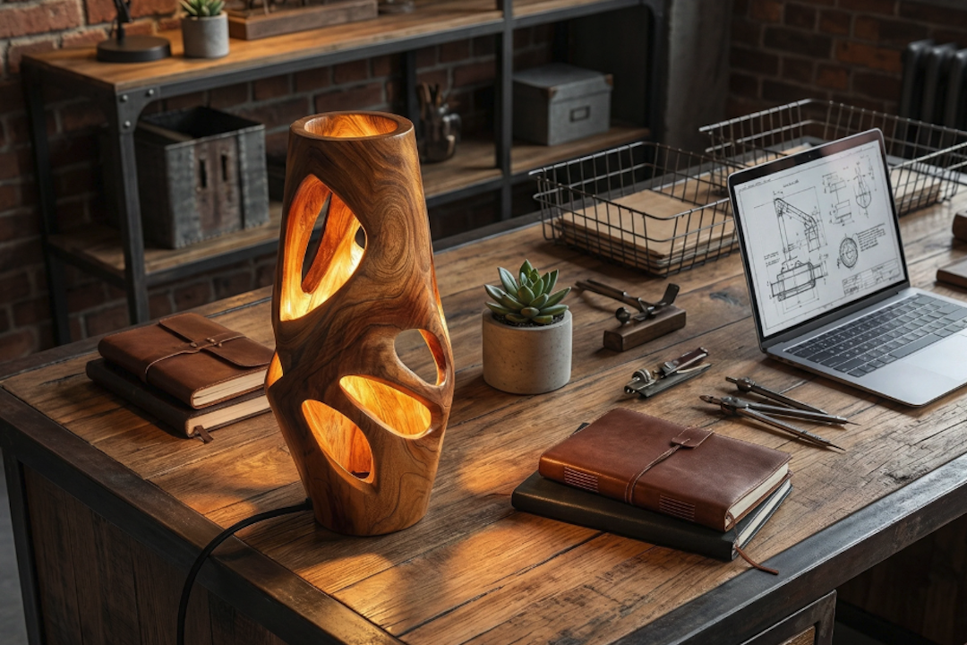 Rustic Solid Wood Nightstand Lamp Perfect for Restaurant Booth Ambiance